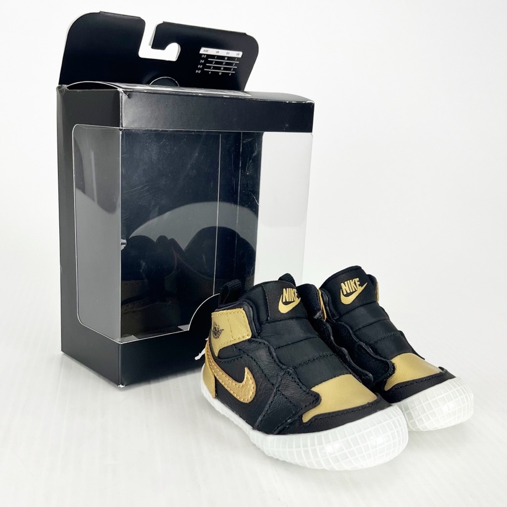 Nike Air Jordan 1 Crib Bootie Infant Black Gold Athletic Sneakers Shoes